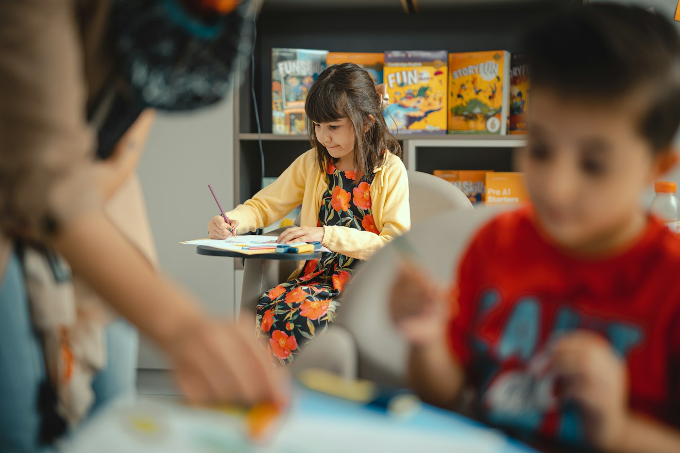 Children learning and creating art in a classroom